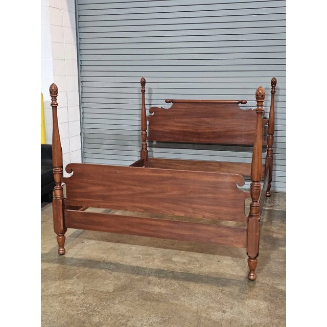 Henkel Harris Late 20th Century Henkel Harris Wild Cherry Queen Size 4 Post Carved Bed Made in Virginia For Sale - Image 4 of 10
