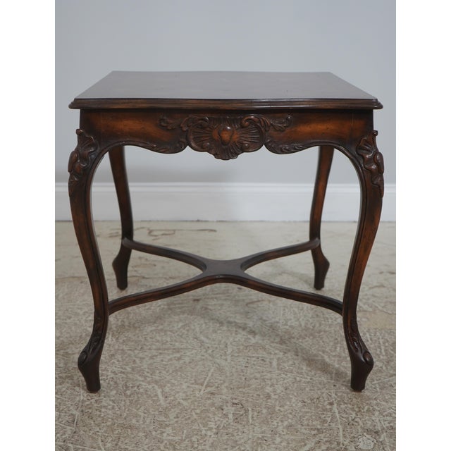 French 1970s Pair French Louis XV Walnut Parquet Top Lamp Tables For Sale - Image 3 of 15