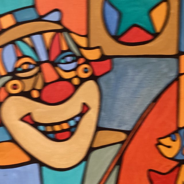 Abstract Mid 20th Century Modern Colorful Cubist-Style Framed Painting With Smiling Clown “ Smile “ by Wrasky For Sale - Image 3 of 12