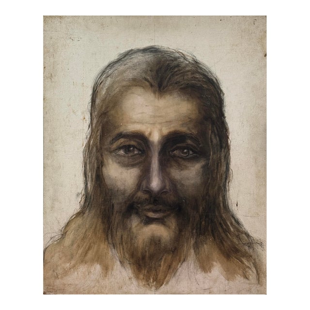 Vintage Outsider Art Portrait of a Bearded Man (Mixed Media on Panel) For Sale