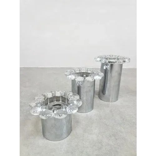 Vintage Chrome and Glass Flower Wall Sconces, 1970s, Set of 3 For Sale - Image 4 of 7