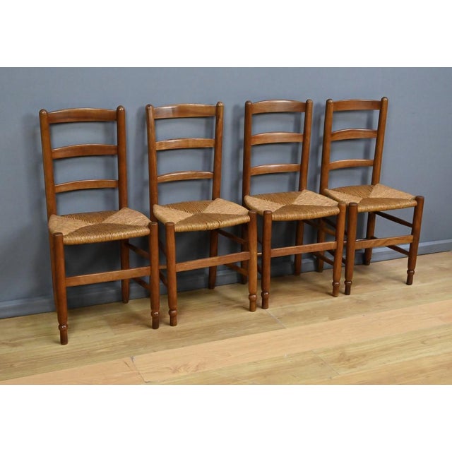 Cherrywood and Straw Chairs, Late 19th Century, Set of 4 For Sale - Image 3 of 18