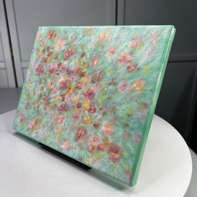 Flowering 6 Original Acrylic Floral Painting on Stretched Canvas 8x10" Wall Art For Sale - Image 4 of 7