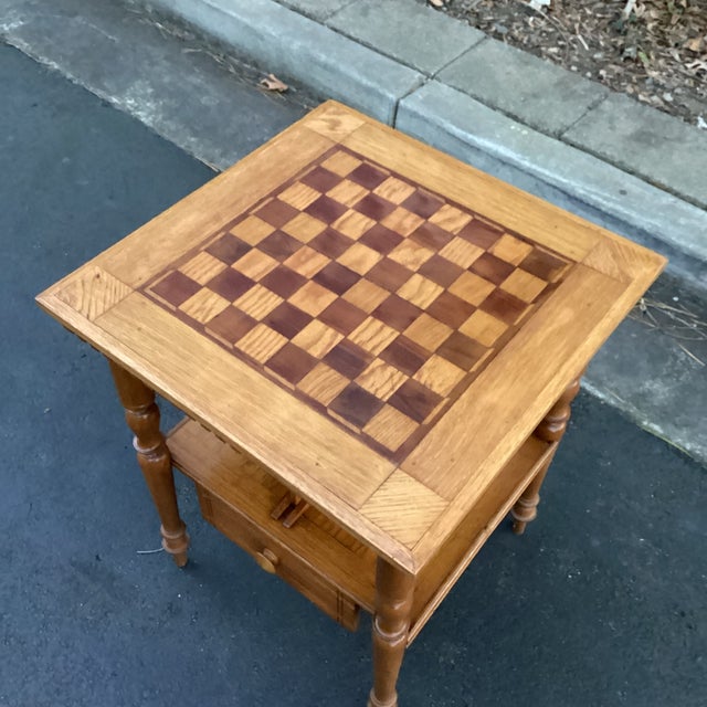 Vintage Oak Chess Top Side Table With Magazine Rack and Drawer For Sale In Atlanta - Image 6 of 7