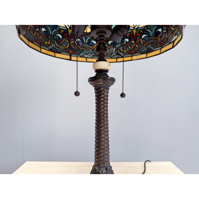 Large Tiffany Style Table Lamp in Stained Glass with Floral Shade For Sale - Image 4 of 13