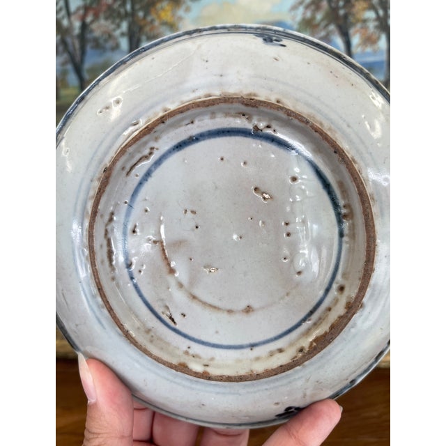 Likely Antique Vietnamese Blue and White Hand-Painted Ceramic Dish, 19th Century Tonal Style.. For Sale - Image 9 of 9