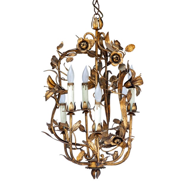 Antique Italian Tole Gold Painted Chandelier For Sale - Image 12 of 12