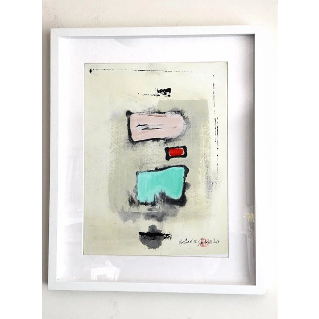 Popcorn Framed abstract acrylic modern blue & Red painting Popcorn: This bold, brushstroke hand made parchment works great...