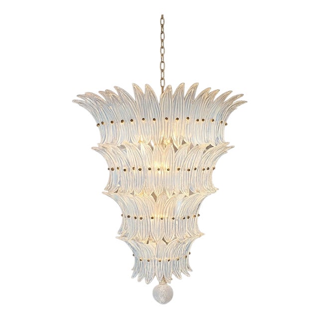 Italian Murano Glass Palmette Leaves Chandelier, 1980s For Sale