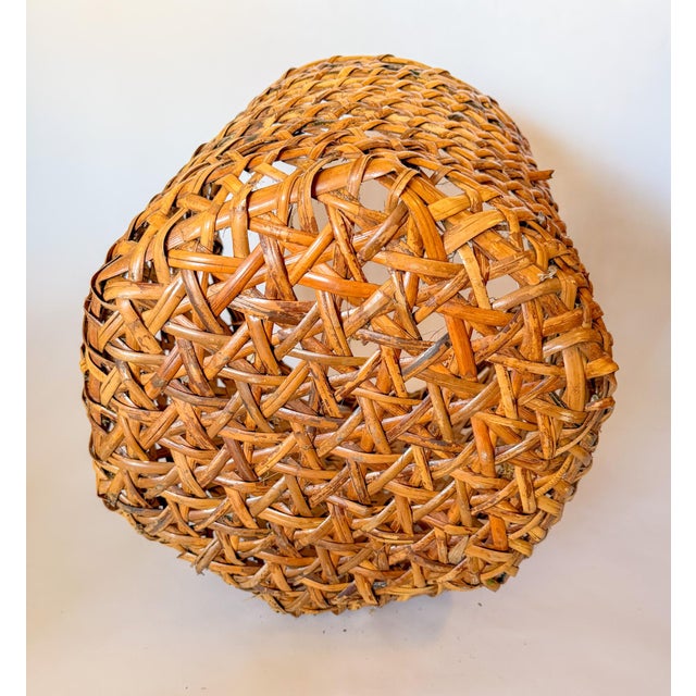 Wood Extra Large Mid-Century Burned Bamboo & Rattan Floor Planter Basket For Sale - Image 7 of 12