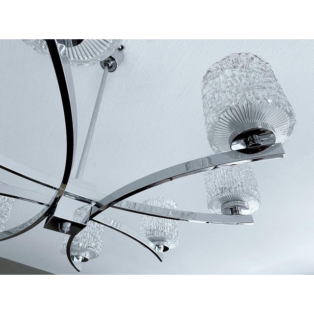 Large Glass and Chrome Pendant Light from Kaiser-Leuchten, 1970s For Sale - Image 12 of 17
