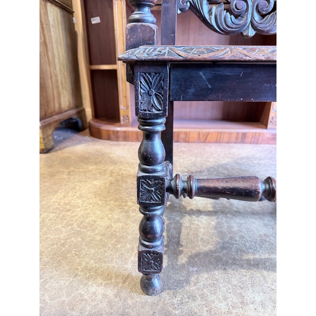 Brown Antique Renaissance Revival Heraldic Carved Throne Chair For Sale - Image 8 of 10