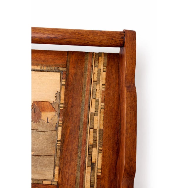 Wood French Wooden Marquetry Tray with Craftwork Nature Scene, 1950s For Sale - Image 7 of 9