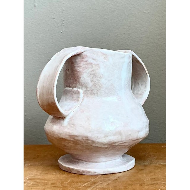 Ceramic Vintage Ceramic Biomorphic Double Handle Vase For Sale - Image 7 of 12