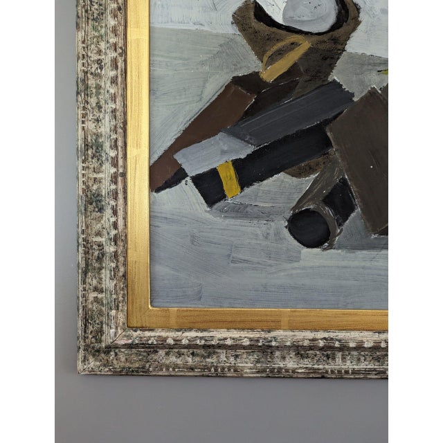 Paint 1968 Mid-Century Modern "Stacked Objects" Vintage Still Life Oil Painting by Swedish Artist Gunnar Hållander (1915-1980), Framed For Sale - Image 7 of 12
