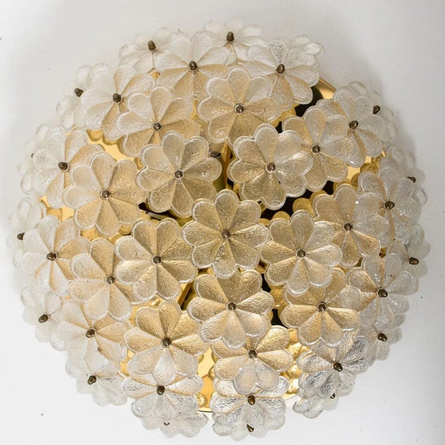 Gold Crystal Flower Flush Mount attributed to Ernst Palme, Germany, 1970s For Sale - Image 8 of 13