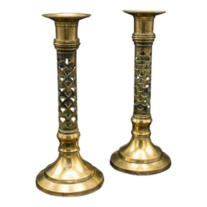 1890's Antique Victorian Brass Ecclesiastical Candlesticks