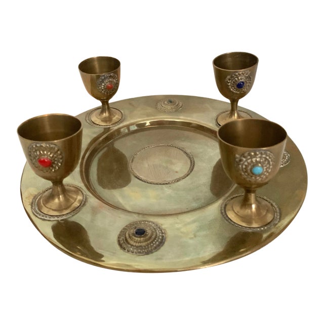 Arabic Brass Coffee Tea Set - 5 Piece Set For Sale