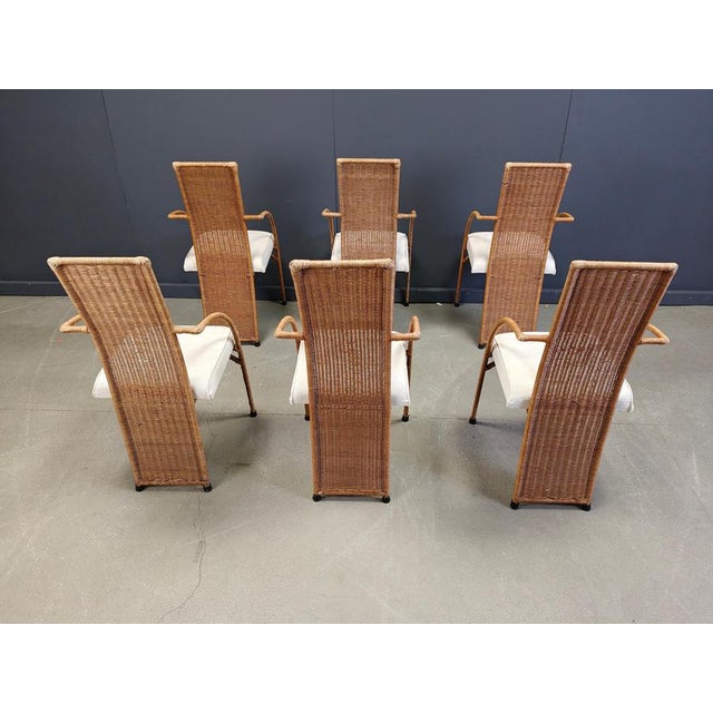 Vintage Wicker High-Back Dining Chairs, 1980s, Set of 6 For Sale - Image 6 of 14