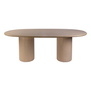 Kersten 84 in. W Oval Wood Double Pedestal Base Dining Table, Light Driftwood For Sale
