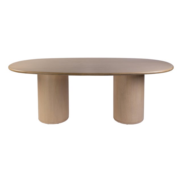 Kersten 84 in. W Oval Wood Double Pedestal Base Dining Table, Light Driftwood For Sale