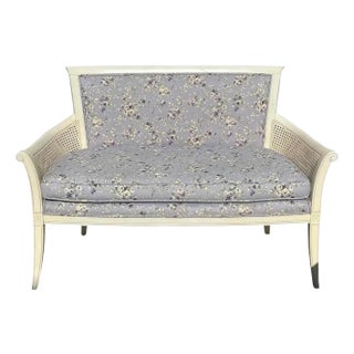 Lilac Upholstered Bench Settee by Ethan Allen For Sale