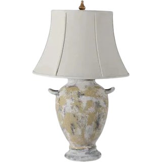 1990s Yellow and Gray Crackle Glaze Ceramic Urn Shaped Lamp With Shade For Sale