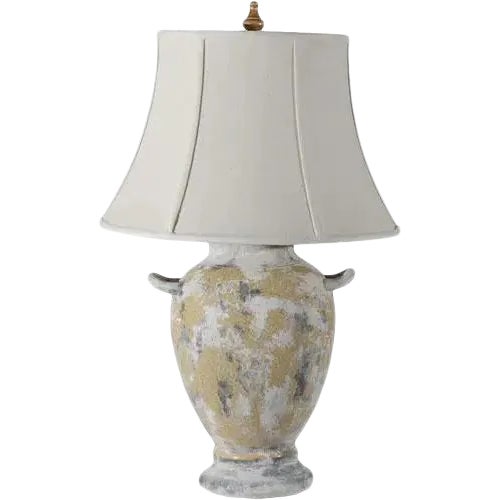 1990s Yellow and Gray Crackle Glaze Ceramic Urn Shaped Lamp With Shade For Sale