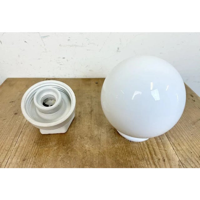 Ceramic Vintage White Porcelain Wall Light with Milk Glass, 1960s For Sale - Image 7 of 12