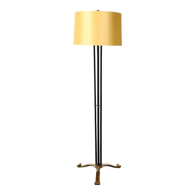 Art Deco Scroll Form Base Machine Age Cylindrical Vitrolite & Bronze Floor Lamp For Sale