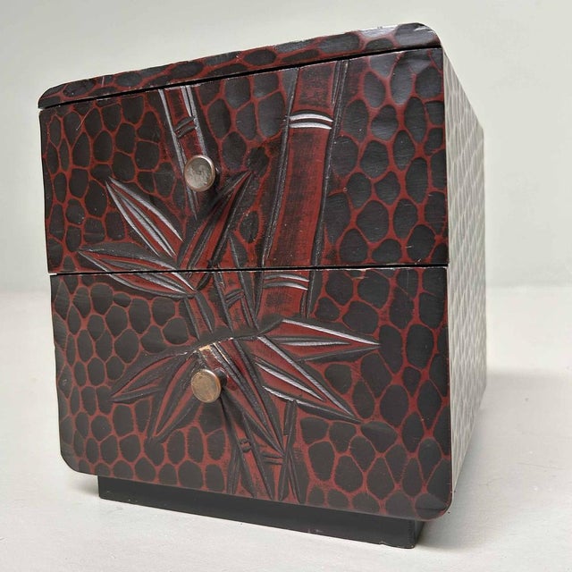 Mid-Century Modern Kamakura Bori Haribako 針針 Bamboo Tansu Sewing Cabinet, Japan, 1970s For Sale - Image 3 of 14