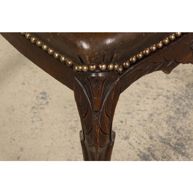 Antique French Louis XV Style Oak Dining Chairs W/ Brown Leather - Set of 8 For Sale - Image 14 of 18