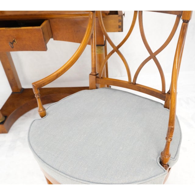 Burl Wood Biedermeier dressing table mirror matching chair cane seat new cushion upholstery mint! Dovetail drawers design....