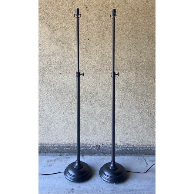 Traditional Pottery Barn Chelsea Metal Adjustable Floor Lamps - A Pair For Sale - Image 3 of 11