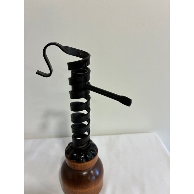 Black Vintage Primitive Iron and Wood Spiral Courting Candle Holder For Sale - Image 8 of 10