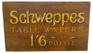 Table Waters Oak Trade Sign Board from Schweppes, 1940s