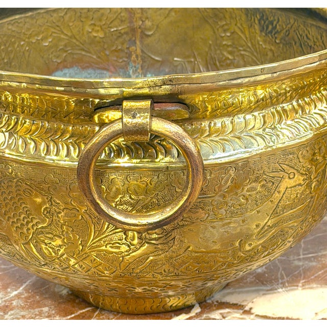 Pair of Anglo-Indian Engraved Brass Jardinieres with Exotic Animal Motifs For Sale - Image 10 of 17