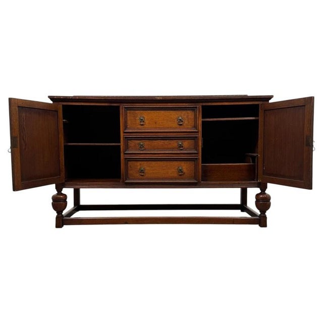 Early 20th Century Antique English Jacobean Oak Sideboard For Sale - Image 4 of 14