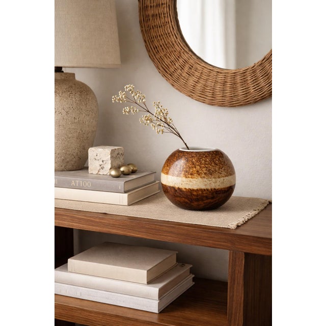 Mid 20th Century Studio Pottery Orb Vase With Tortoiseshell Glaze Band For Sale - Image 5 of 5