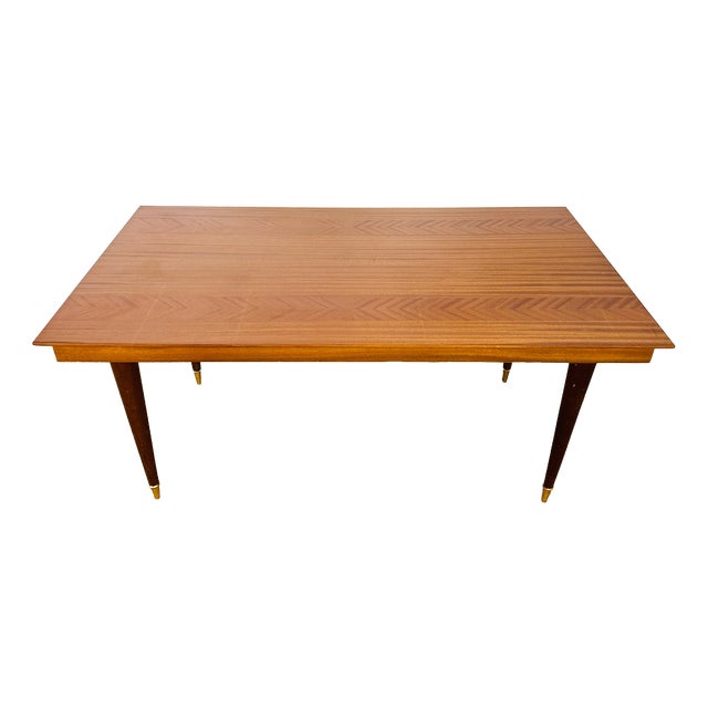 Art Deco Style Dining Table in Varnished Chevron-Patterned Wood, 1950 For Sale