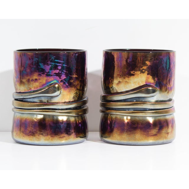 Signed 1980s Iridescent Art Glass Tumblers by Esteban Prieto For Sale - Image 4 of 5