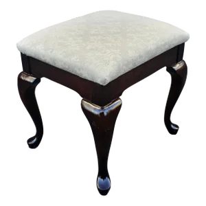 Late 20th Century Queen Anne Style Solid Cherry and Upholstered Bench / Stool