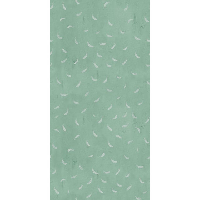 Art Deco Sample - Feathers (var. 2) Wallpaper by Paule Marrot in Green For Sale - Image 3 of 3