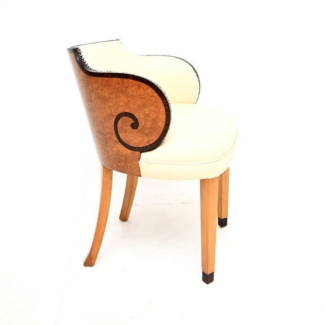 1930s Art Deco Burr Walnut and Leather Armchair, 1930 For Sale - Image 5 of 10