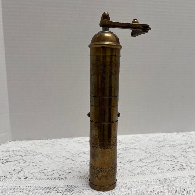 Brass Vintage Aged Tall Brass Spice or Pepper Mill Grinder For Sale - Image 8 of 9
