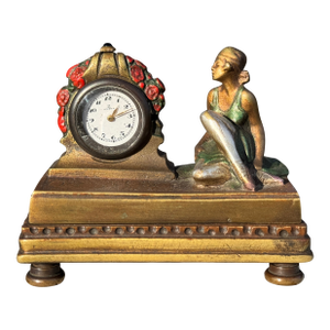 Antique "Viennese Bronze" Figurine Ft. Ballerina W/Omega Clock & Erotic Chamber