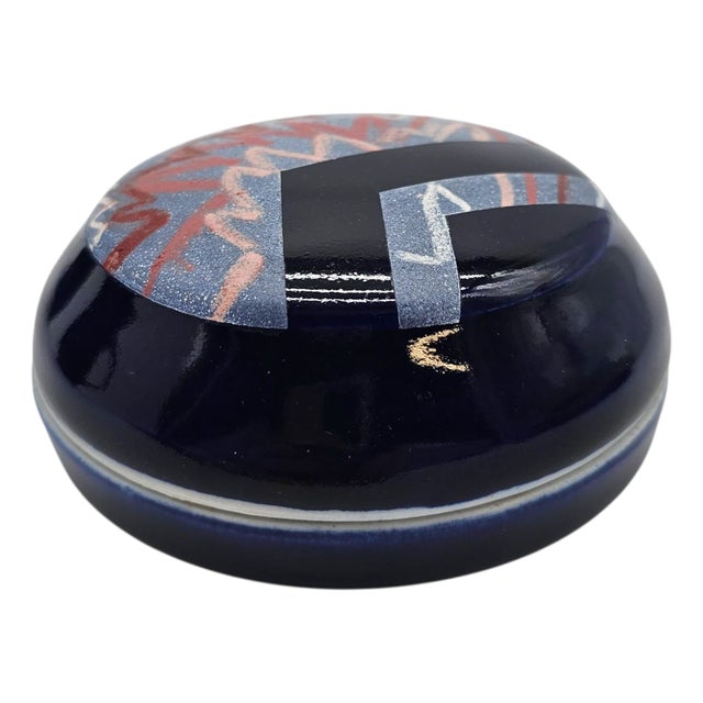 Late 20th Century Marianne Weinberg Benson Studio Pottery Cobalt Blue Abstract Mugs & Box For Sale - Image 10 of 15