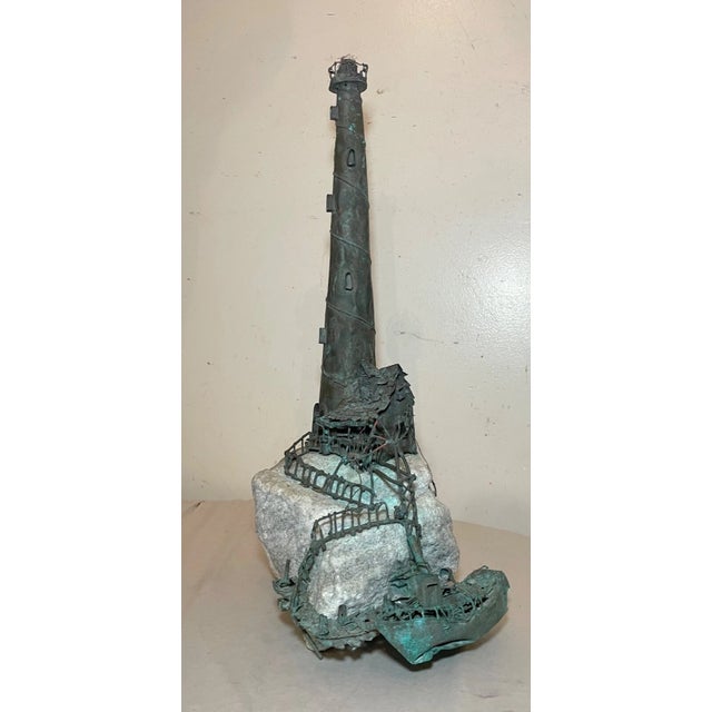 Metal Vintage Jim Lewk Bronze Stone Nautical Lighthouse Brutalist Sculpture Statue Art For Sale - Image 7 of 18
