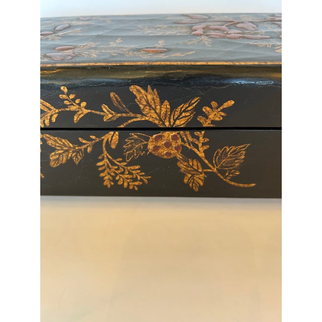 Long Narrow Chinese Laquered Box With Brass Bun Feet For Sale In Philadelphia - Image 6 of 12