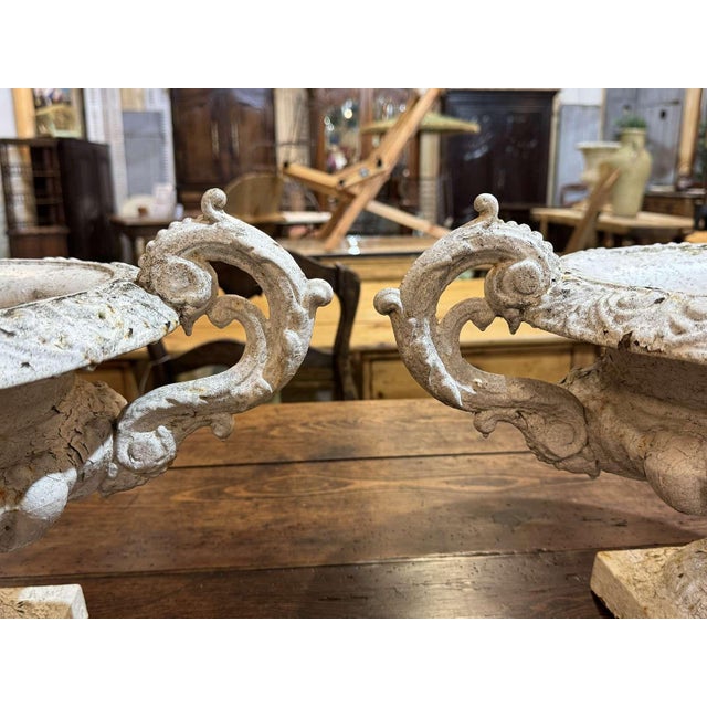 White 19th Century Cast Iron Medici Vases, Set of 2 For Sale - Image 8 of 15